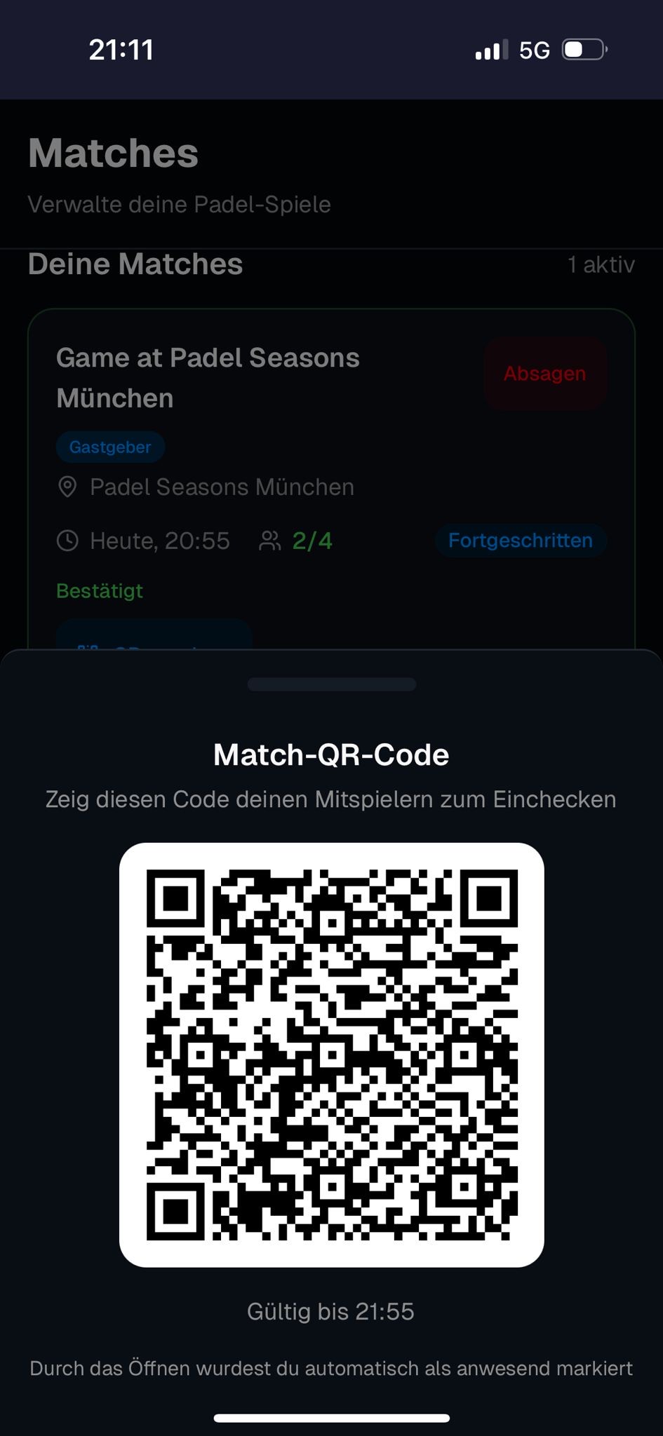 Match-QR-Code f&uuml;r Anwesenheits-Check-in